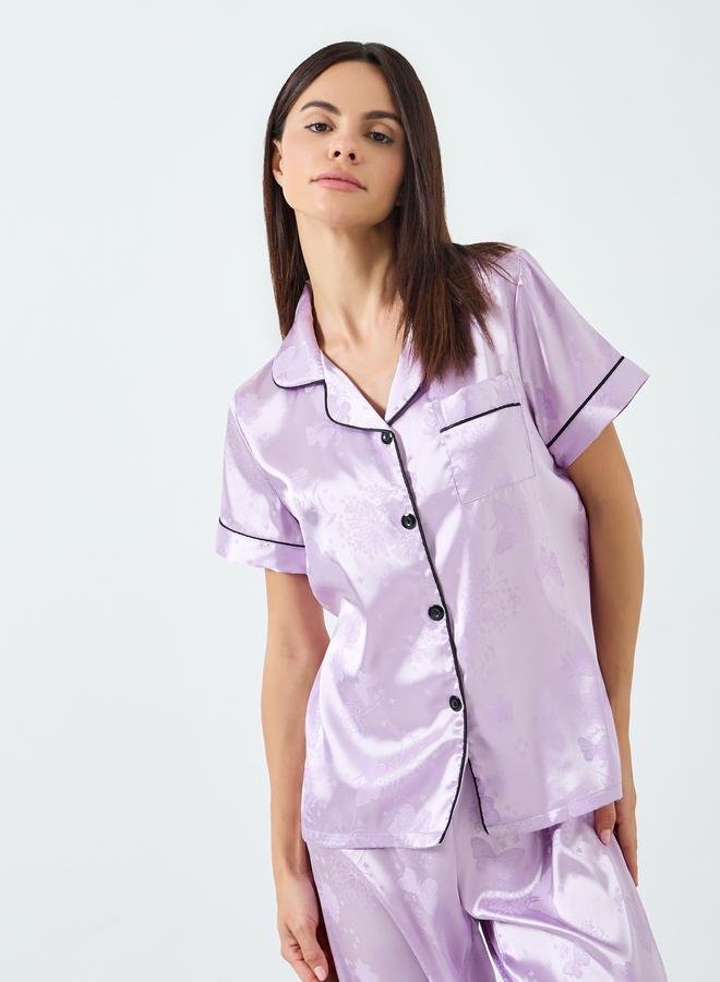 Take Two Women Purple Satin Shirt and Pyjama Set - Image 1